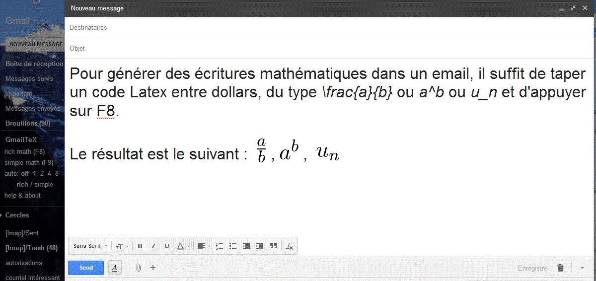 gmail, latex, mathématiques